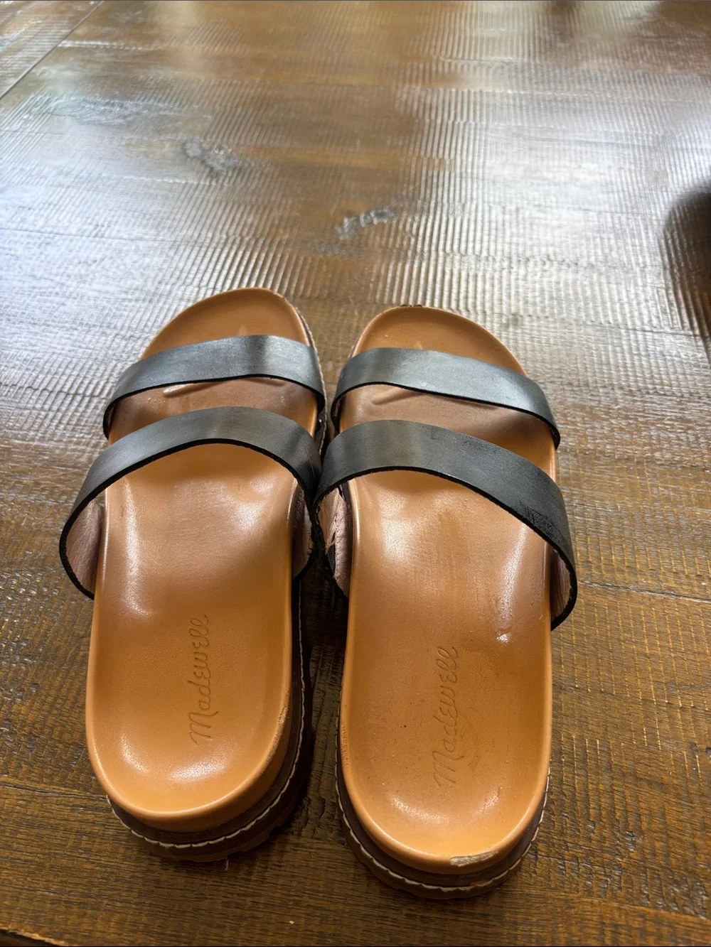 Madewell Women’s Casual Double-Strap Slide Sandals - Black/Tan size 8 - Picture 3 of 5